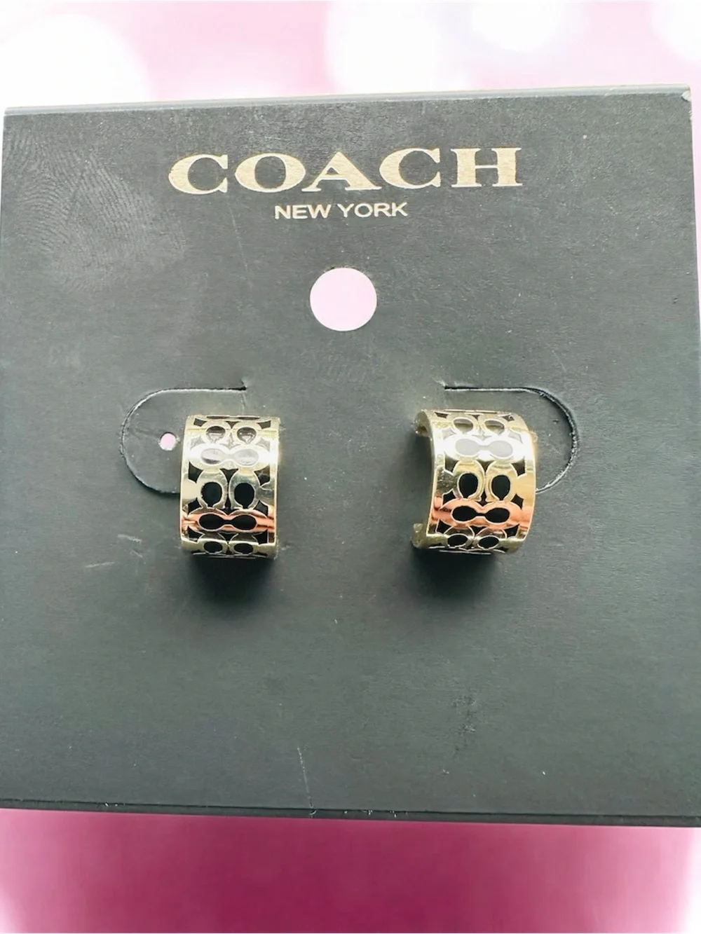 Coach Signature Enamel Huggie Earrings in Gold/ Black